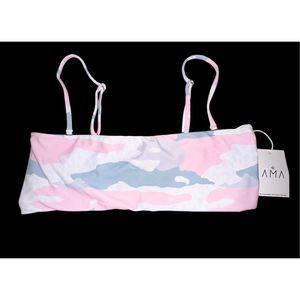 New AMA Square Bandeau Camo Bikini Top L